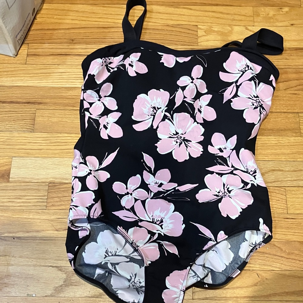 Miraclesuit Black and Pink Floral One Piece Swimsuit